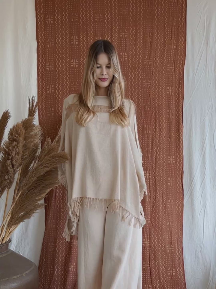 Cotton Poncho Top / Beige