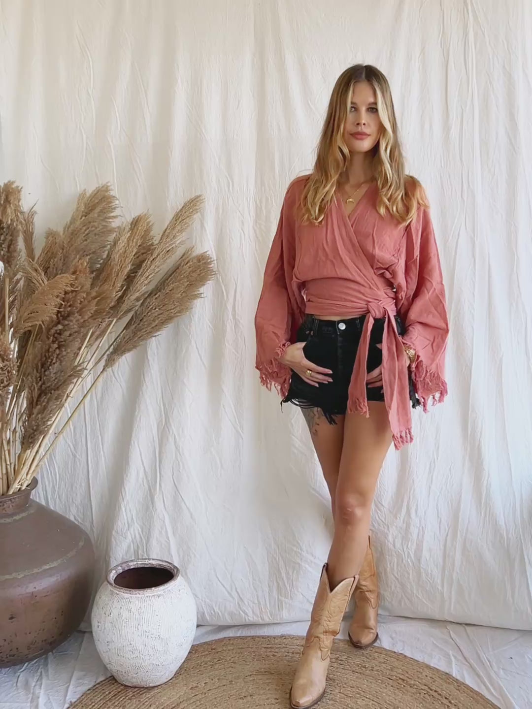 Cotton Wrap Top / Pink