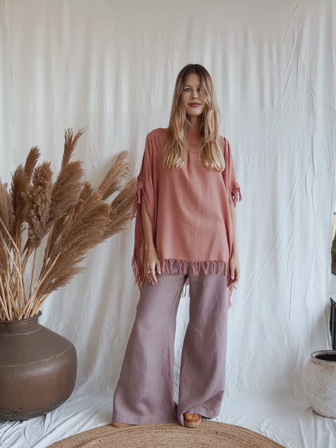 Cotton Poncho Top / Pink