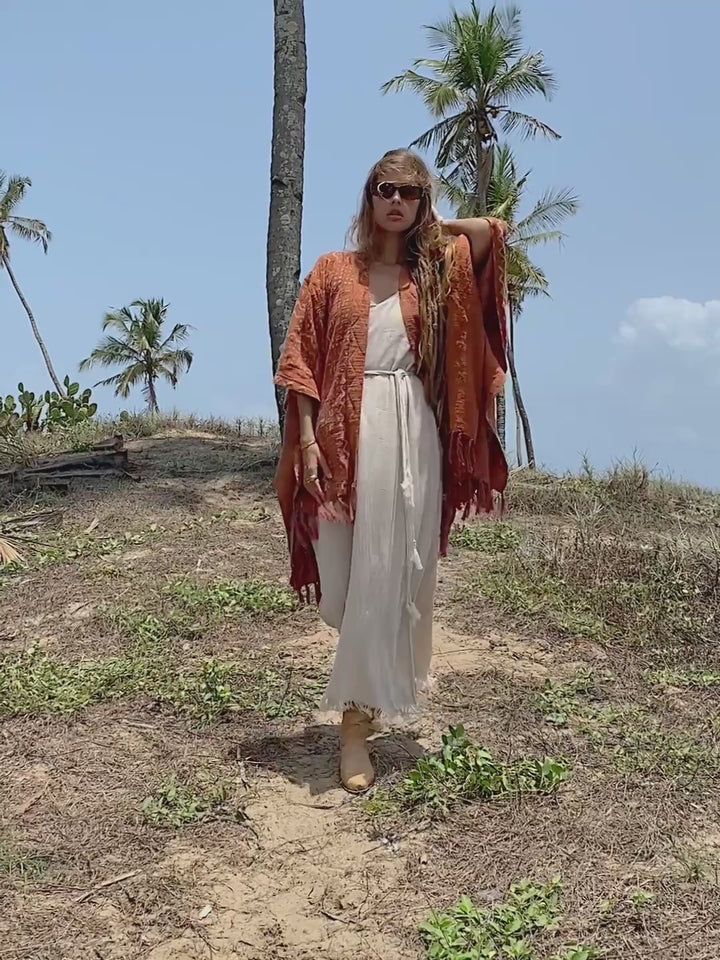 Block Print Poncho / Rust