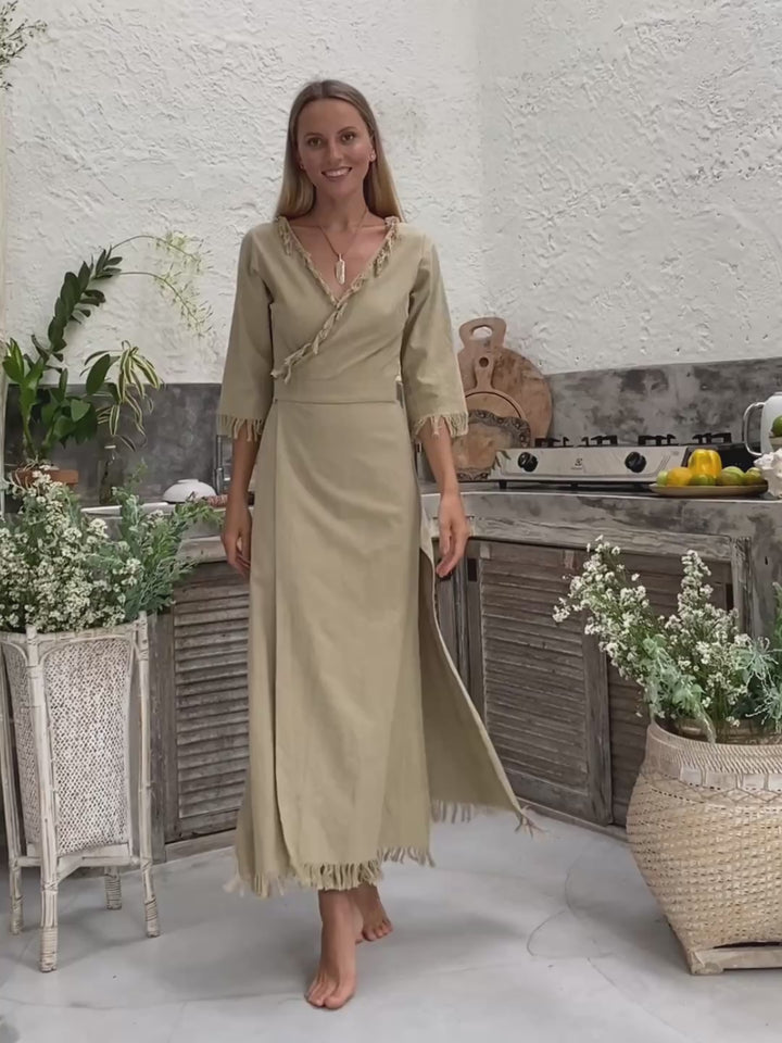 Wrap Boho Dress / Sage Green