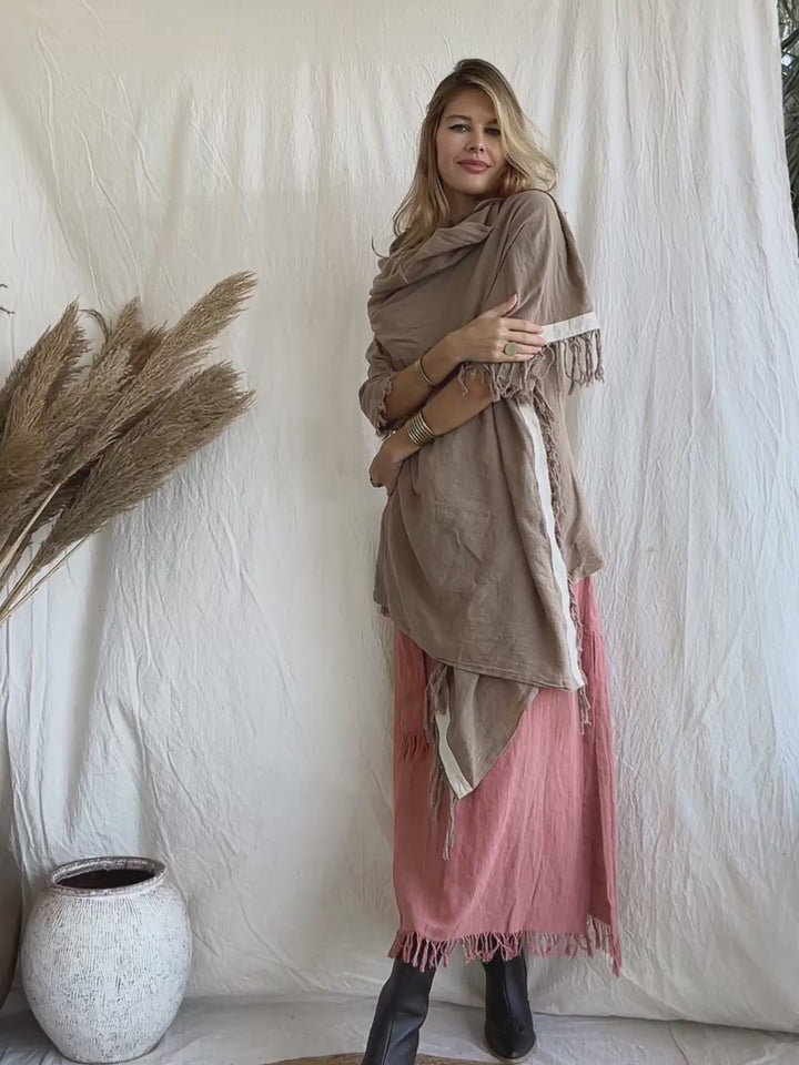 Cotton Sleeves Shawl / Coffee
