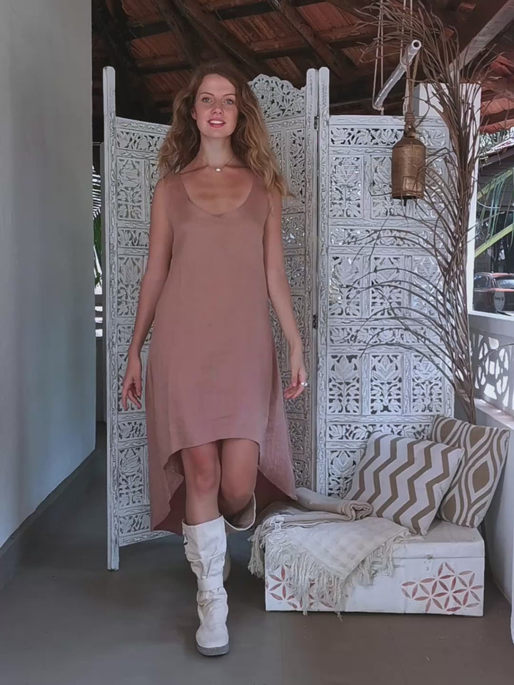 High Low Linen Dress / Dusty Pink