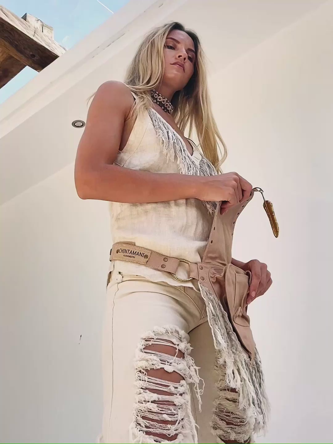 Fringy Waist Bag / Beige