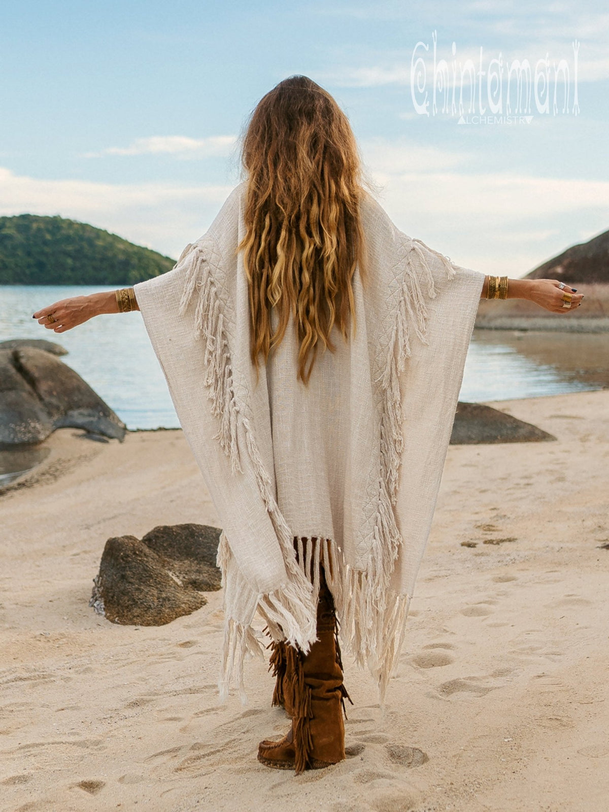 Raw Tassel Poncho / Off White - ChintamaniAlchemi