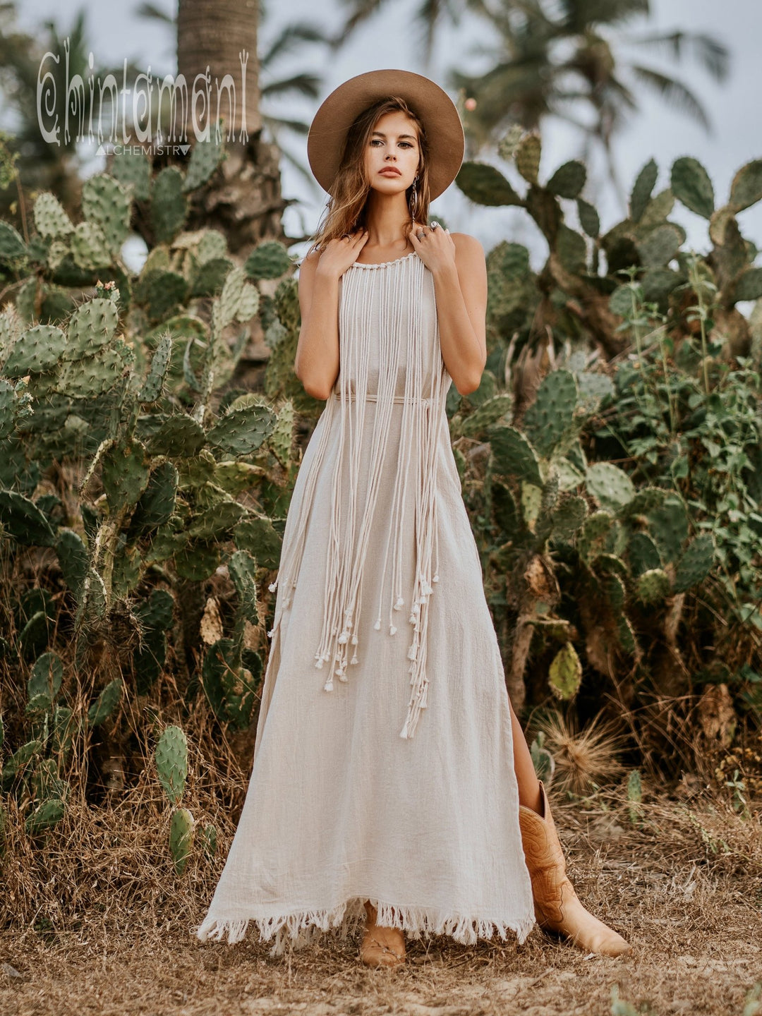 Rope Collar Dress / Off White - ChintamaniAlchemi