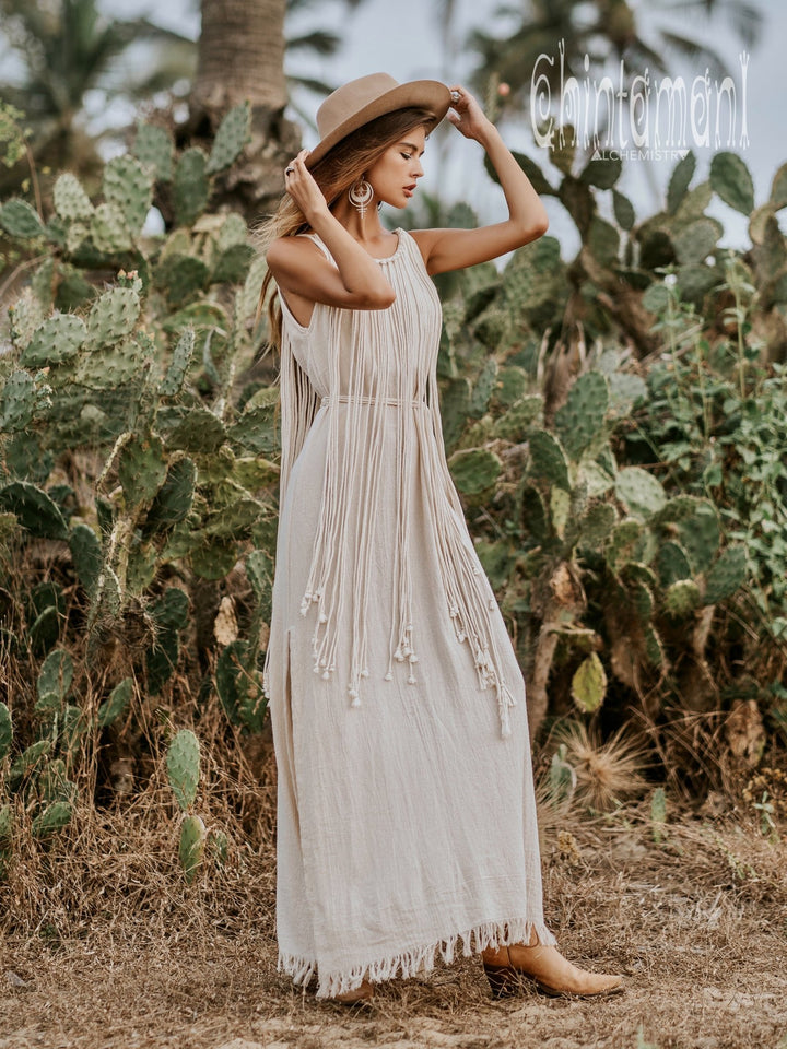 Rope Collar Dress / Off White - ChintamaniAlchemi
