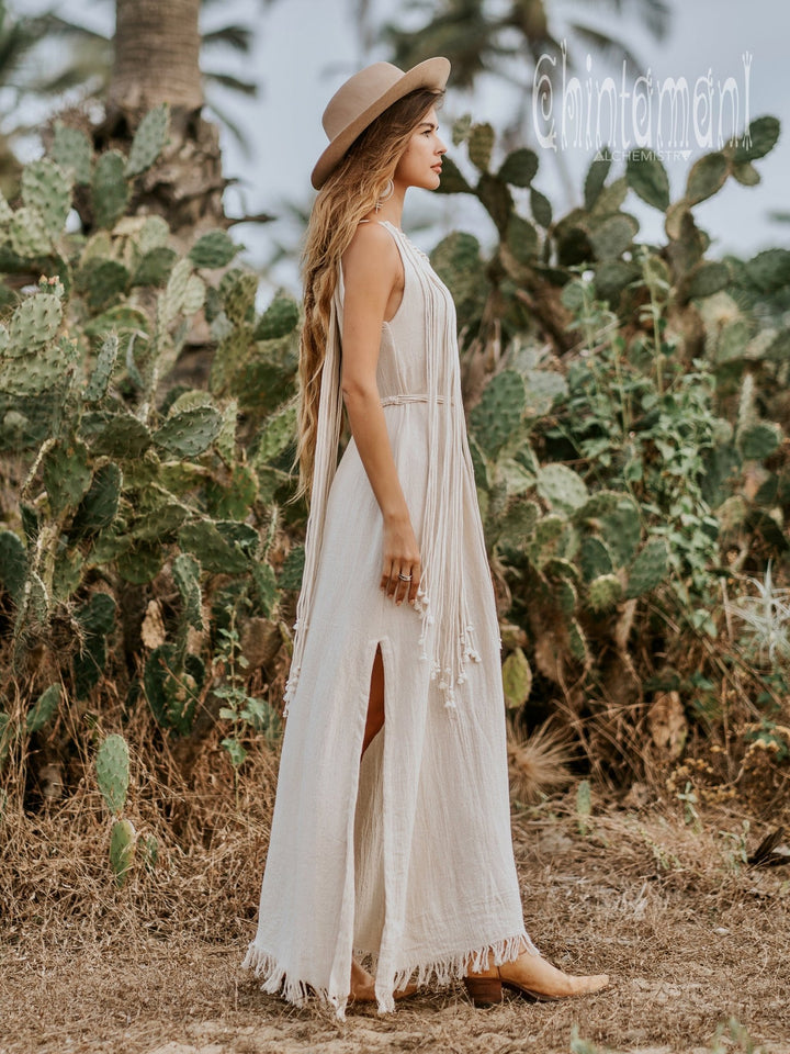 Rope Collar Dress / Off White - ChintamaniAlchemi