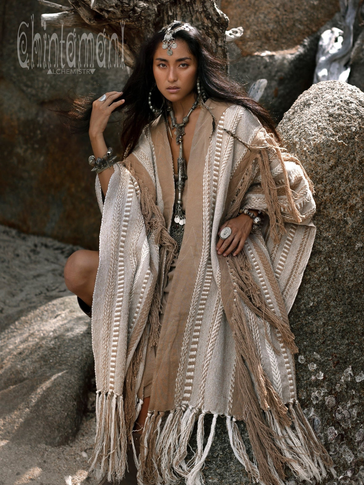 Tassel Poncho Robe / Coffee - ChintamaniAlchemi