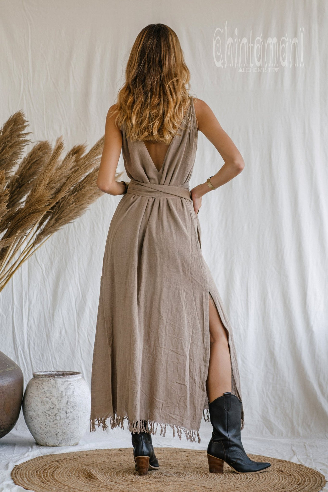V-neck Maxi Dress / Coffee - ChintamaniAlchemi