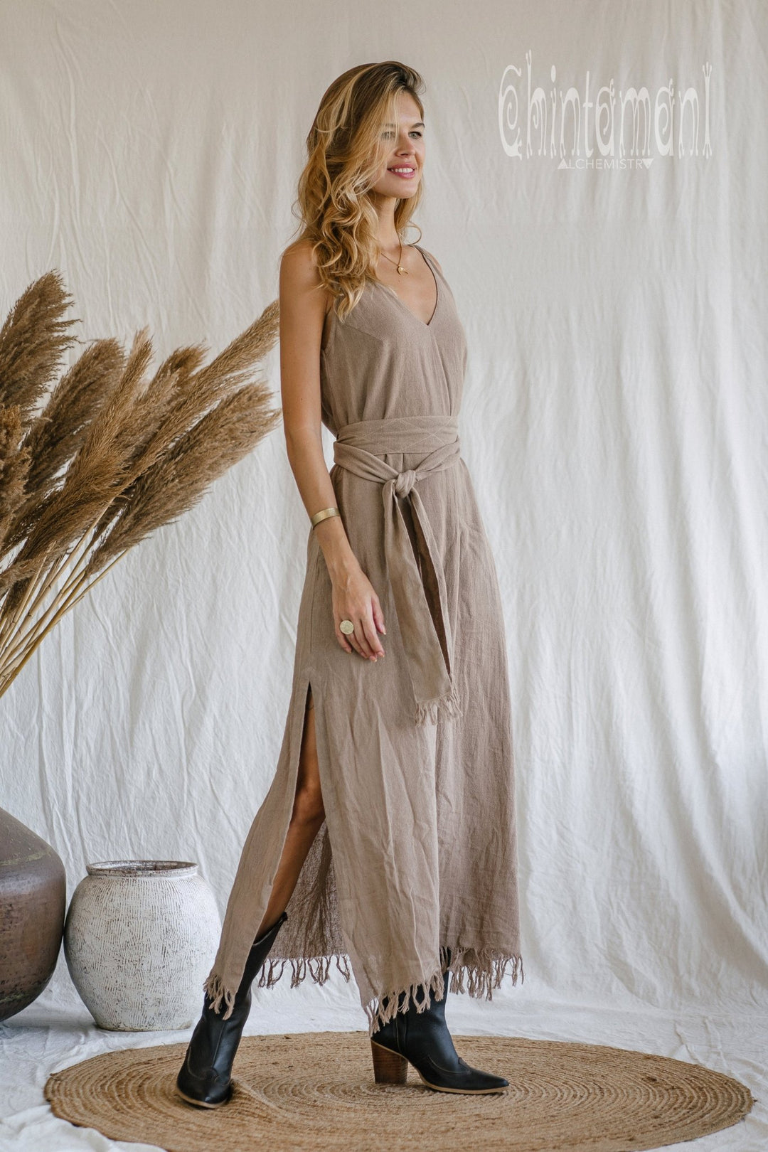 V-neck Maxi Dress / Coffee - ChintamaniAlchemi