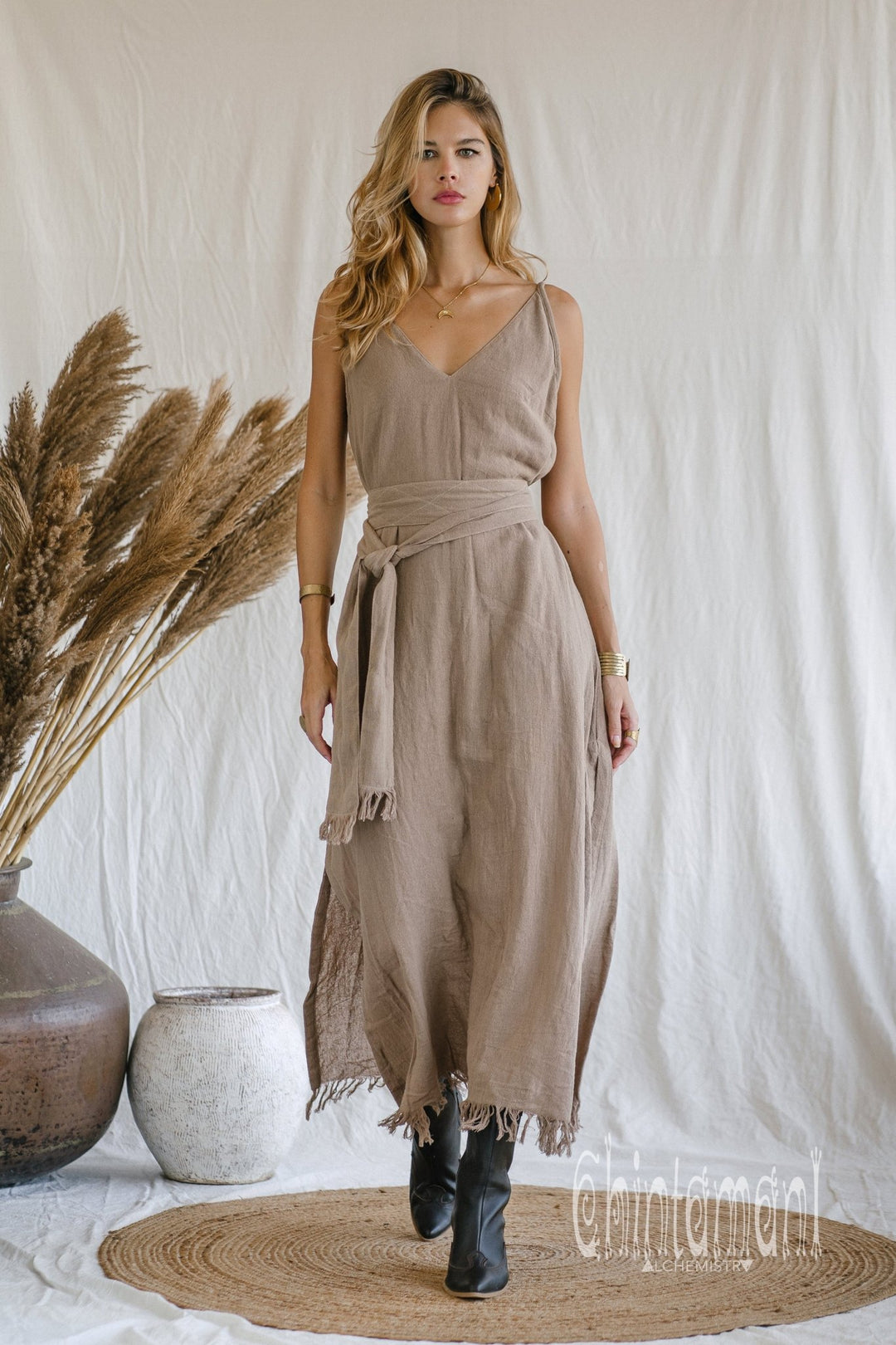 V-neck Maxi Dress / Coffee - ChintamaniAlchemi
