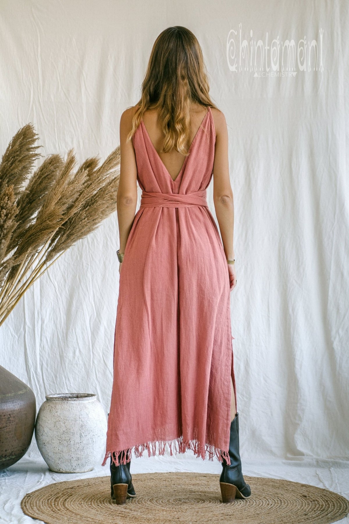 V-neck Maxi Dress / Coral Rose - ChintamaniAlchemi