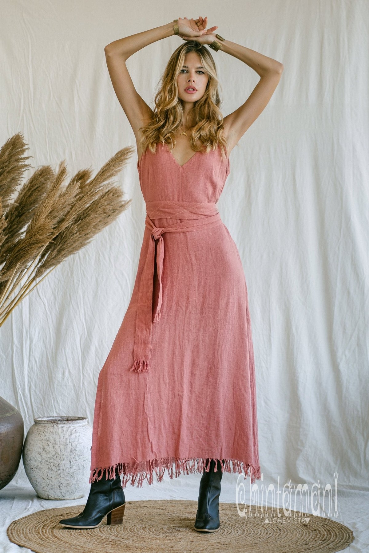 V-neck Maxi Dress / Coral Rose - ChintamaniAlchemi