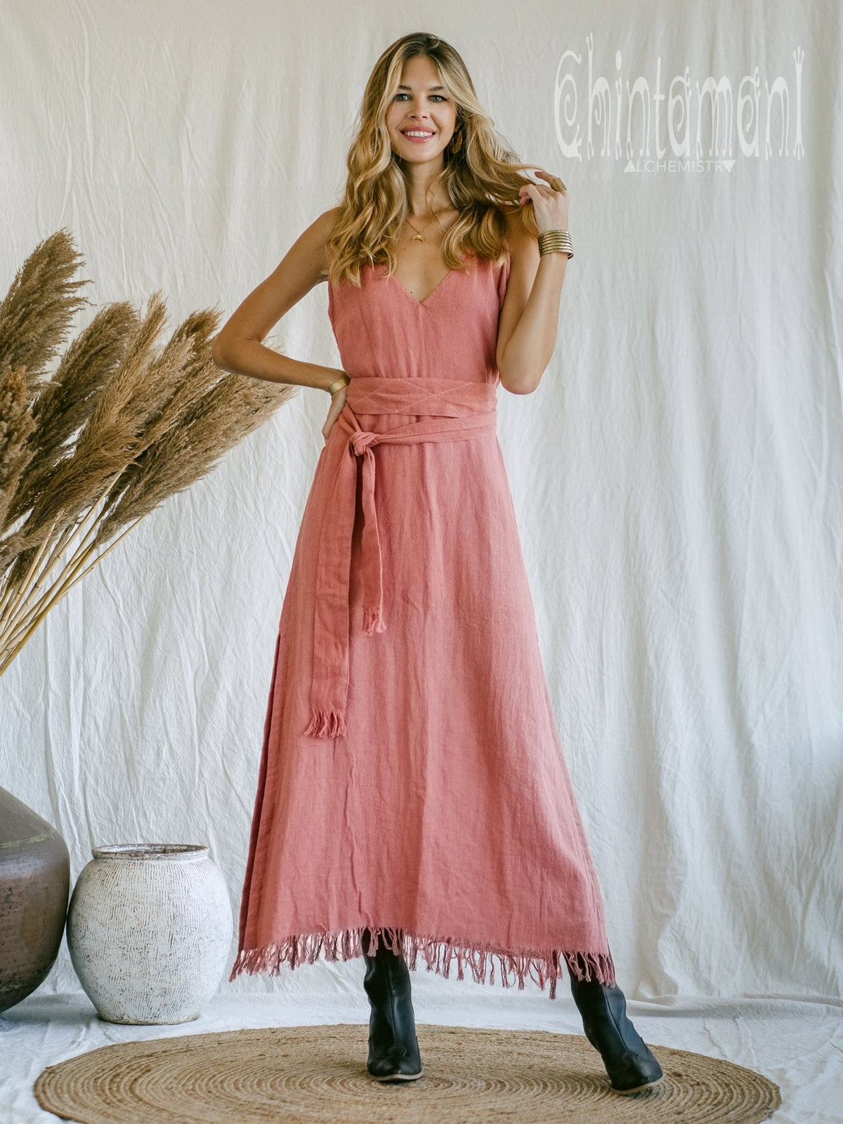 V-neck Maxi Dress / Coral Rose - ChintamaniAlchemi