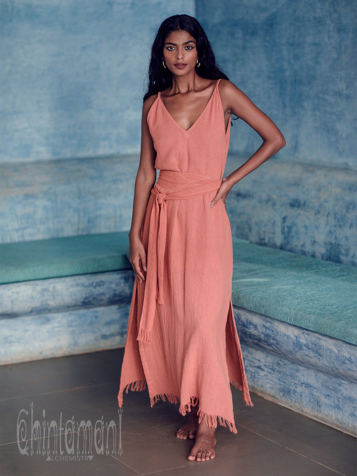 V-neck Maxi Dress / Coral Rose - ChintamaniAlchemi