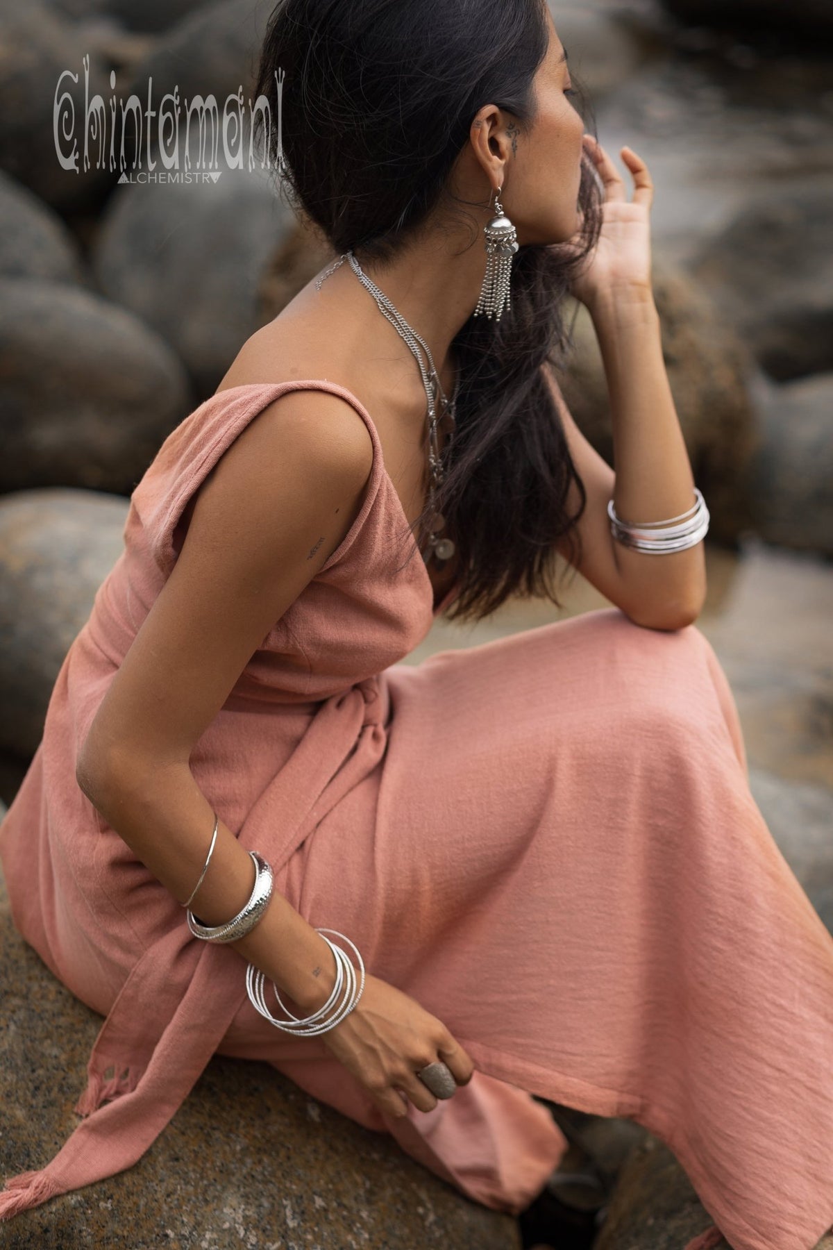 V - neck Maxi Dress / Coral Rose - ChintamaniAlchemi