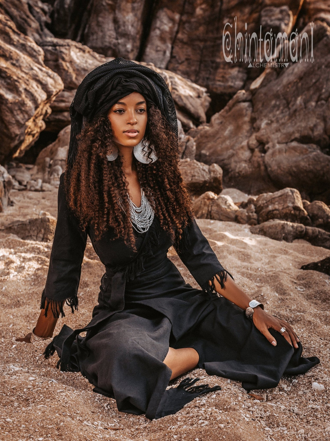 Wrap Boho Dress / Black - ChintamaniAlchemi Wrap Boho Dress / Black - ChintamaniAlchemi