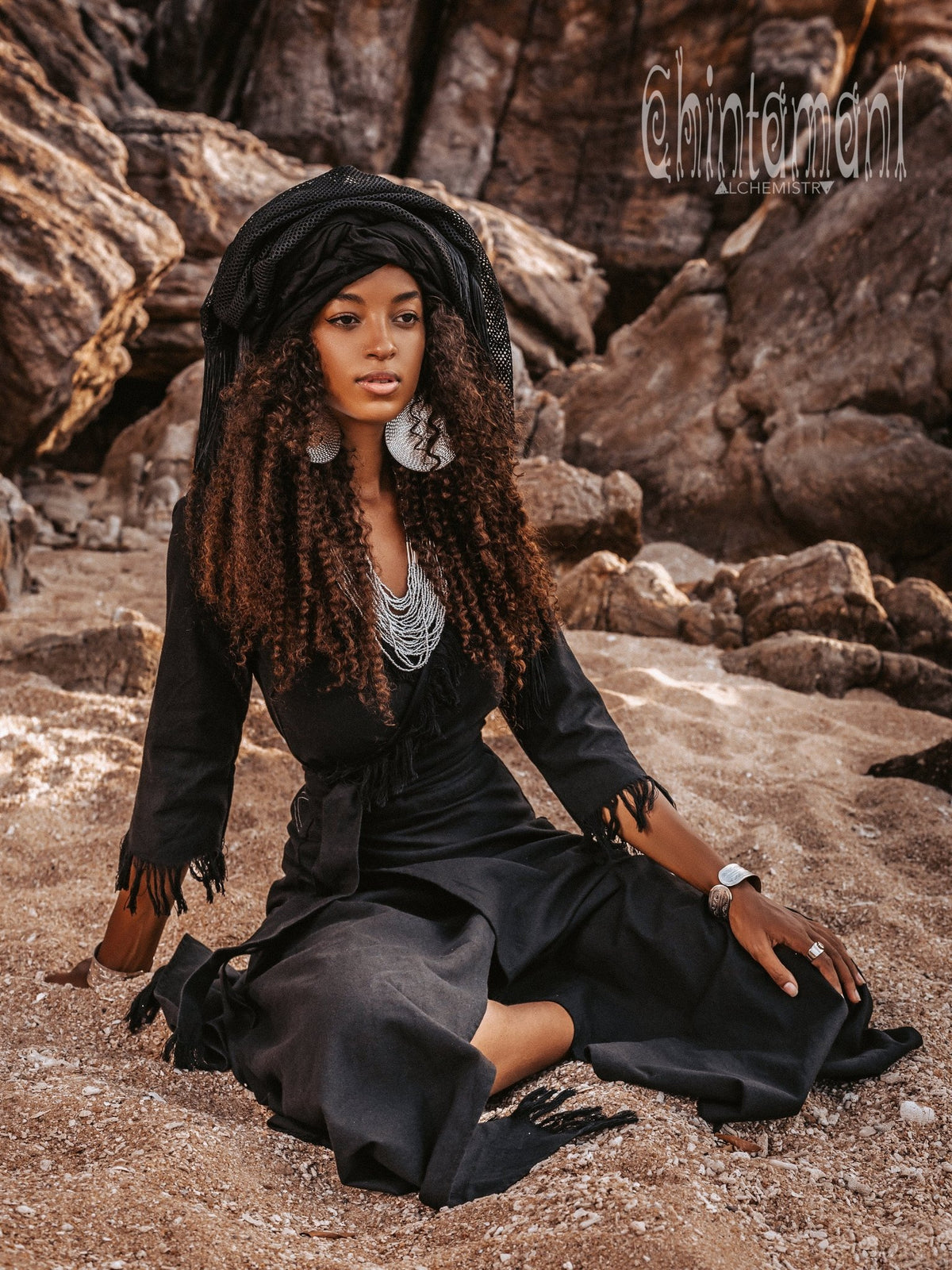 Wrap Boho Dress / Black - ChintamaniAlchemi