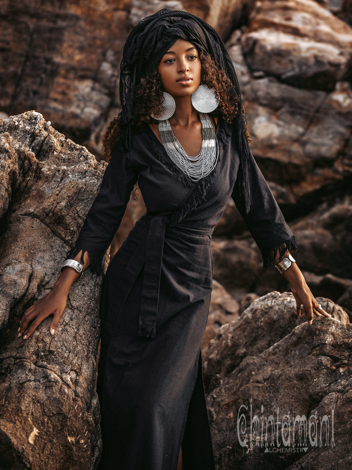 Wrap Boho Dress / Black - ChintamaniAlchemi