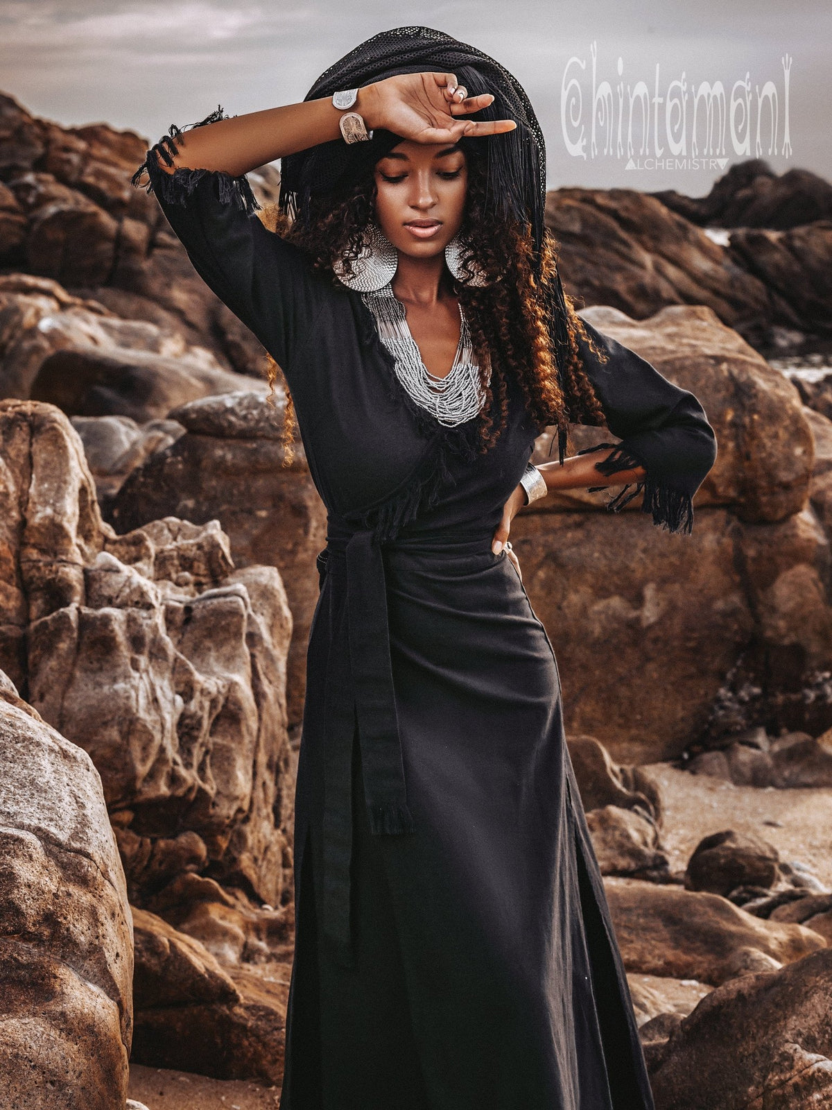 Wrap Boho Dress / Black - ChintamaniAlchemi