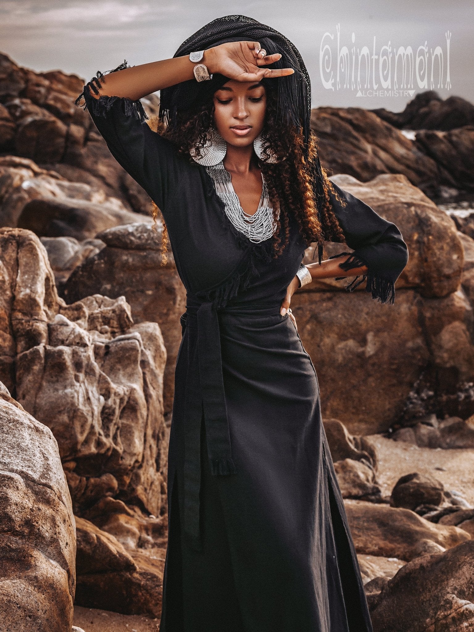 Wrap Boho Dress / Black - ChintamaniAlchemi