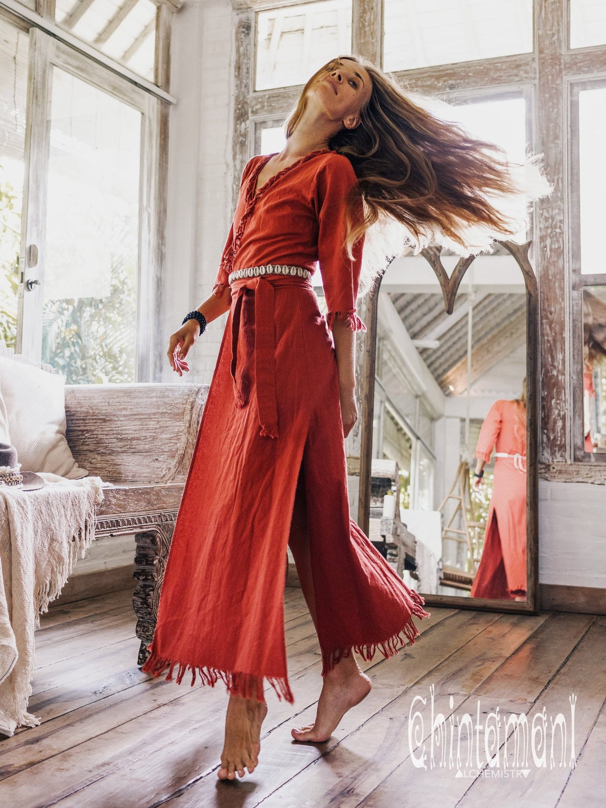 Wrap Boho Dress / Red Ochre - ChintamaniAlchemi