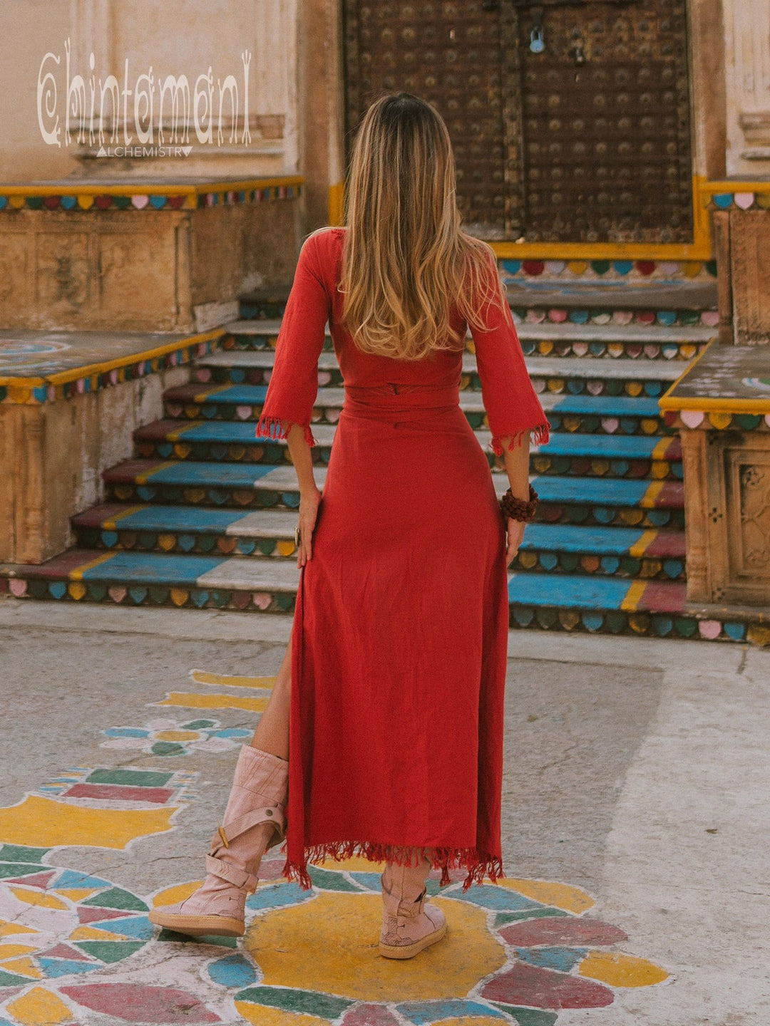 boho dress red Wrap Boho Dress / Red Ochre