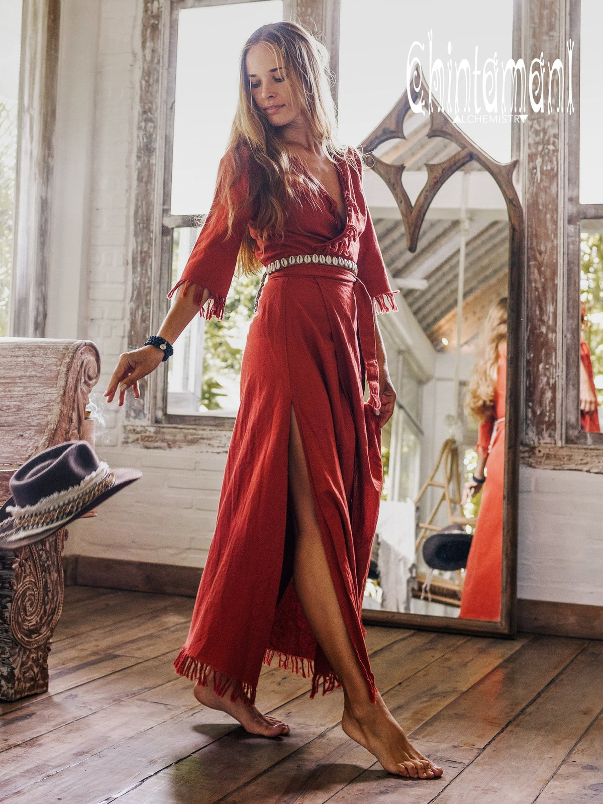 Wrap Boho Dress / Red Ochre - ChintamaniAlchemi