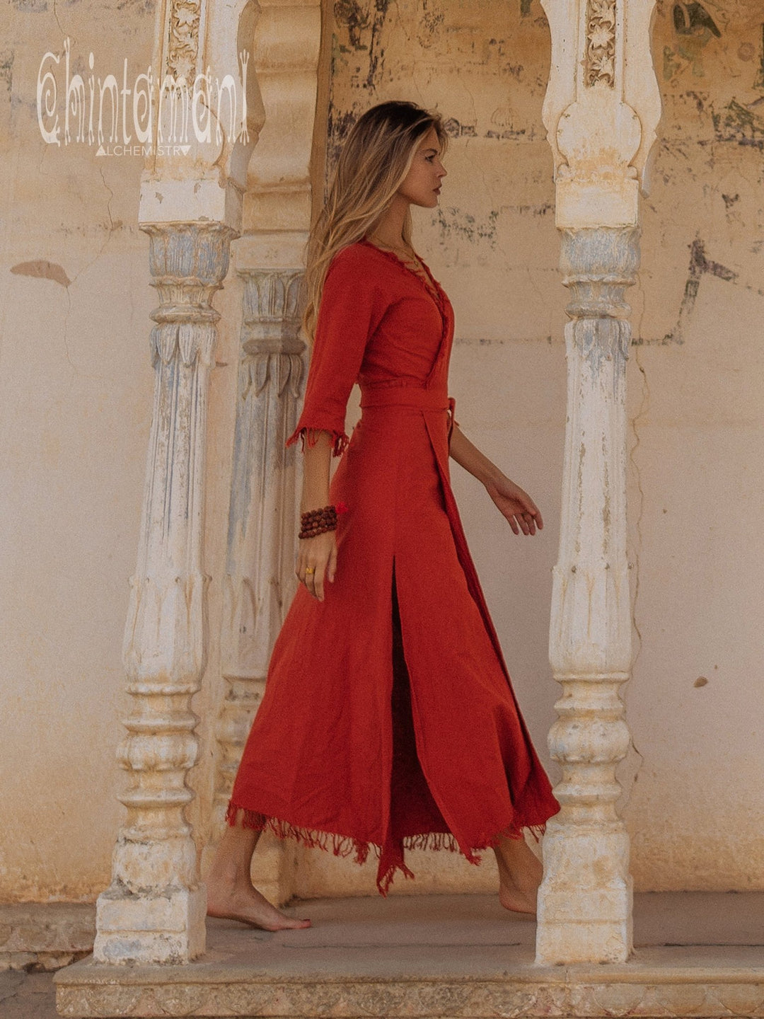 Wrap Boho Dress / Red Ochre - ChintamaniAlchemi XL Wrap Boho Dress / Red Ochre - ChintamaniAlchemi XL