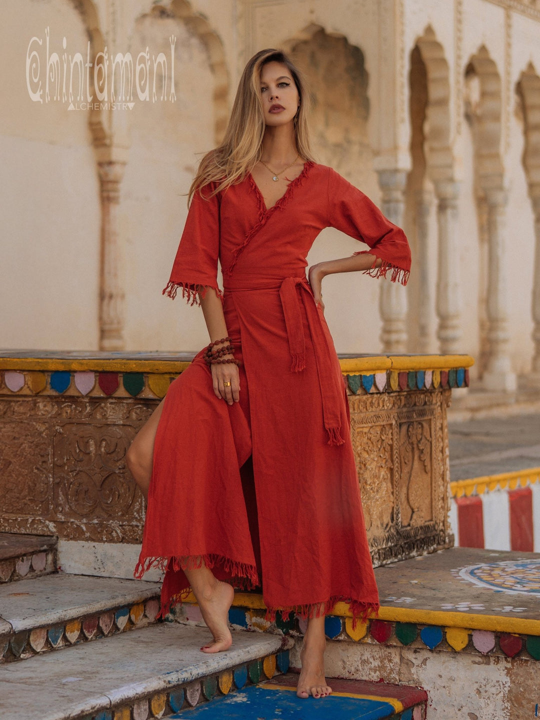 Wrap Boho Dress / Red Ochre - ChintamaniAlchemi XL Wrap Boho Dress / Red Ochre - ChintamaniAlchemi XL