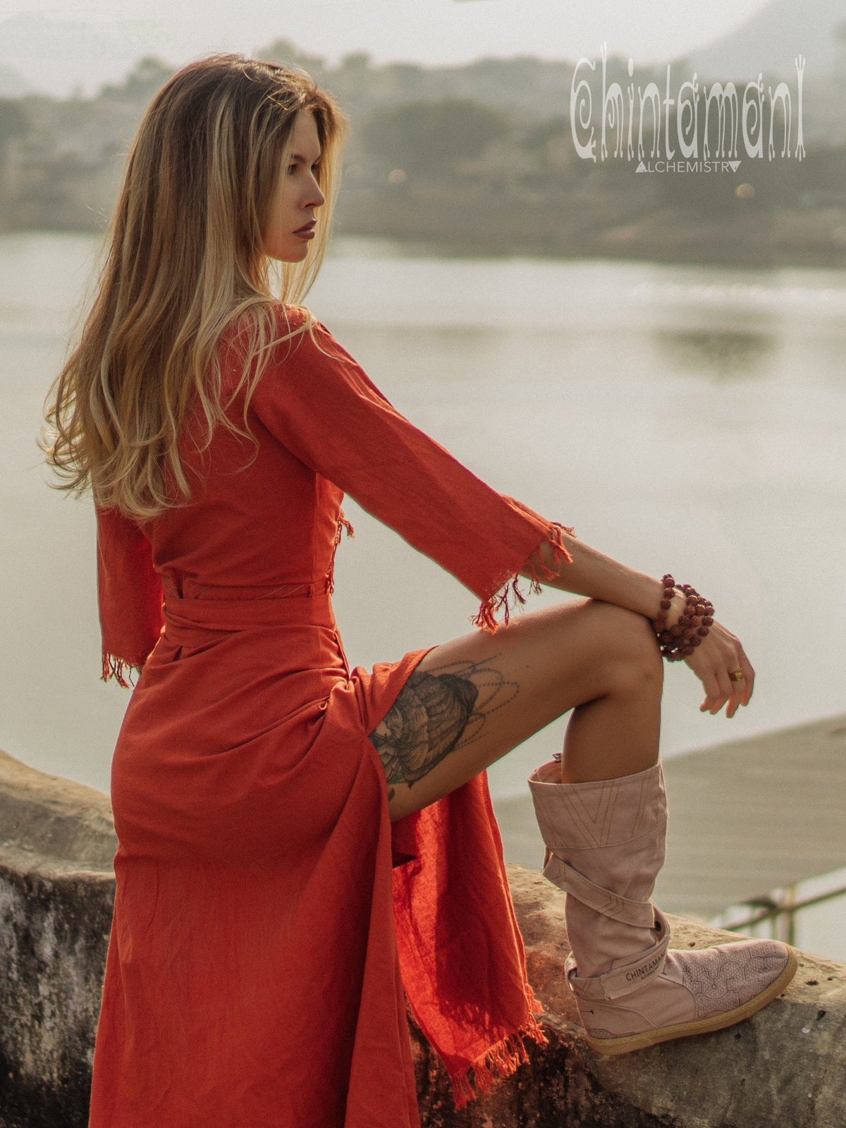 Wrap Boho Dress / Red Ochre - ChintamaniAlchemi