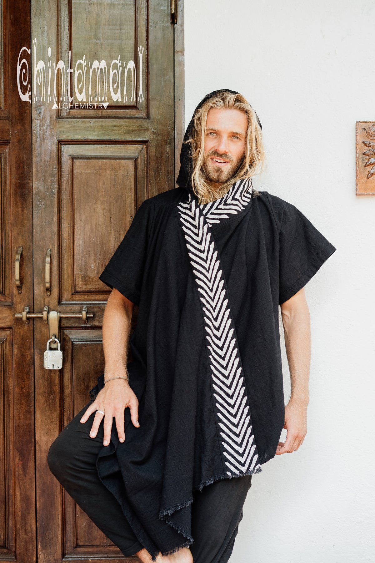 Organic Cotton Hooded Shirt for Men / Nomad Ripped Tunic / Black