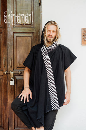 Organic Cotton Hooded Shirt for Men / Nomad Ripped Tunic / Black –  ChintamaniAlchemi