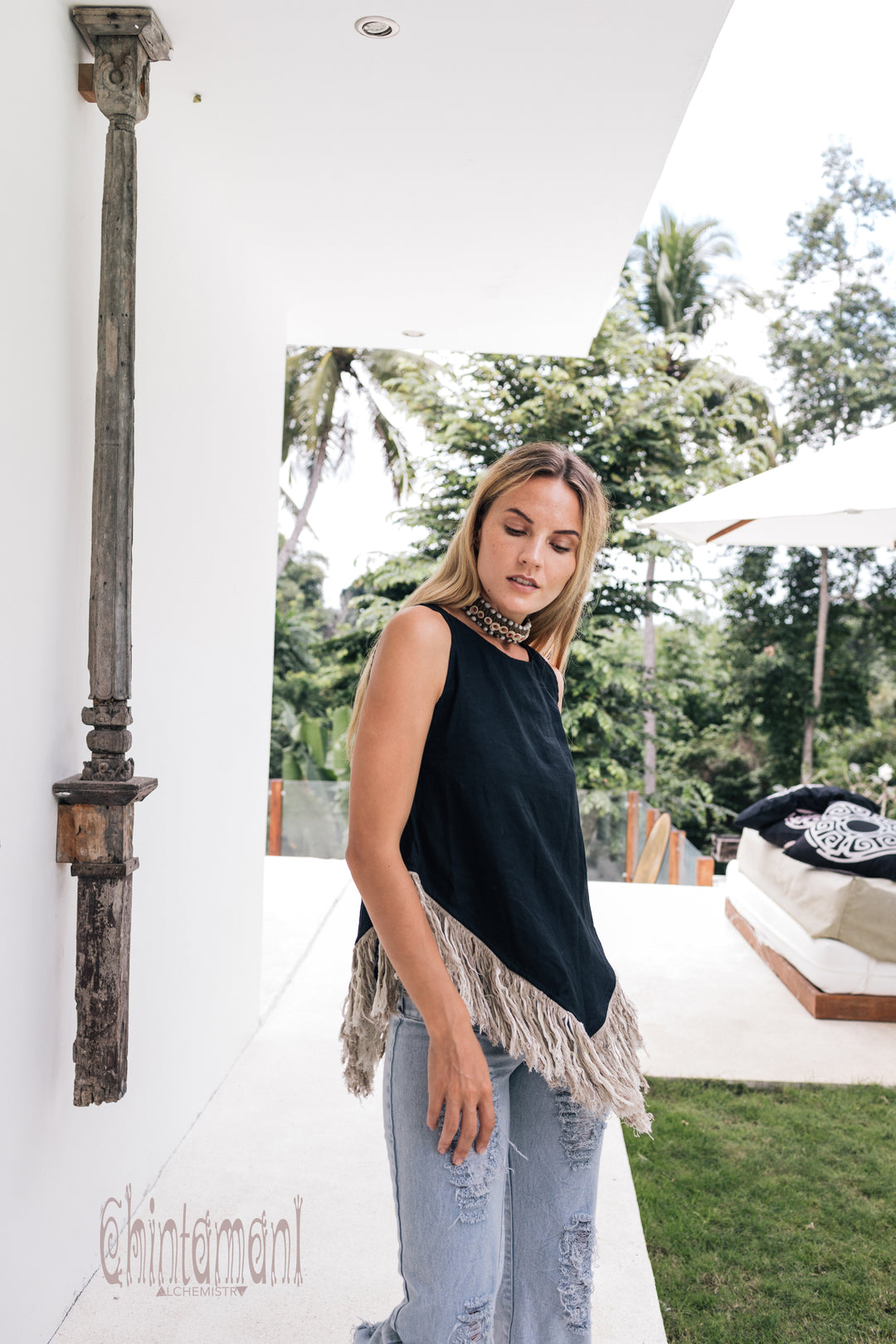 Linen Corner Top / Black