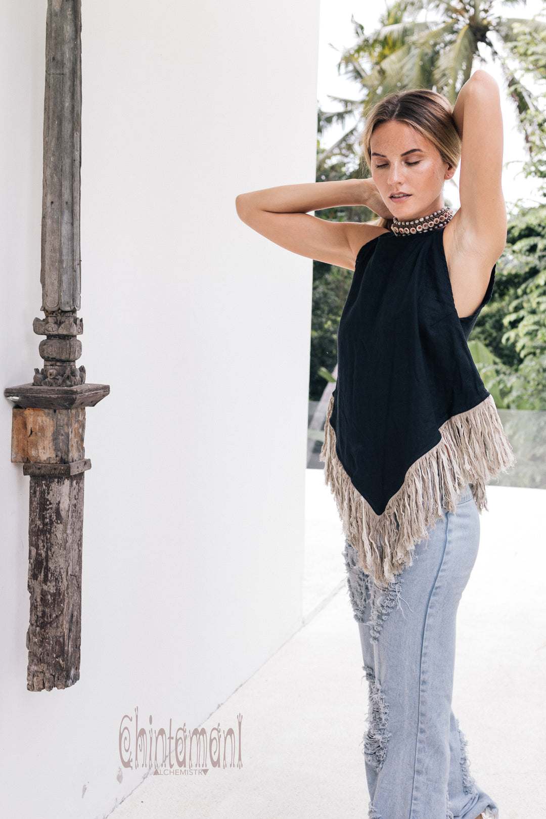 Linen Corner Top / Black
