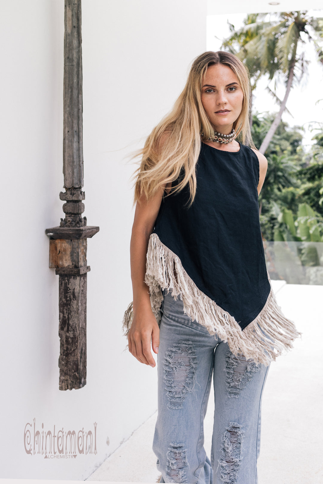 Linen Corner Top / Black
