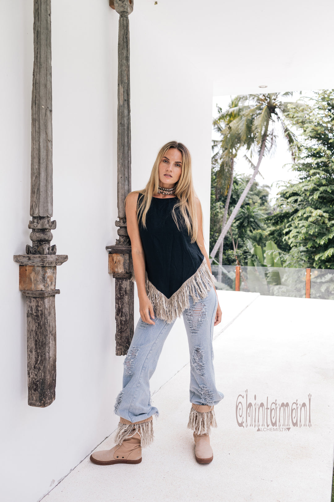 Linen Corner Top / Black