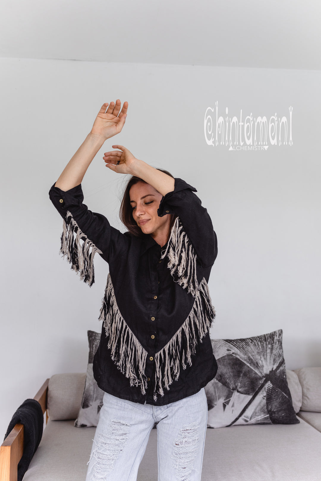 Linen Fringe Shirt / Black