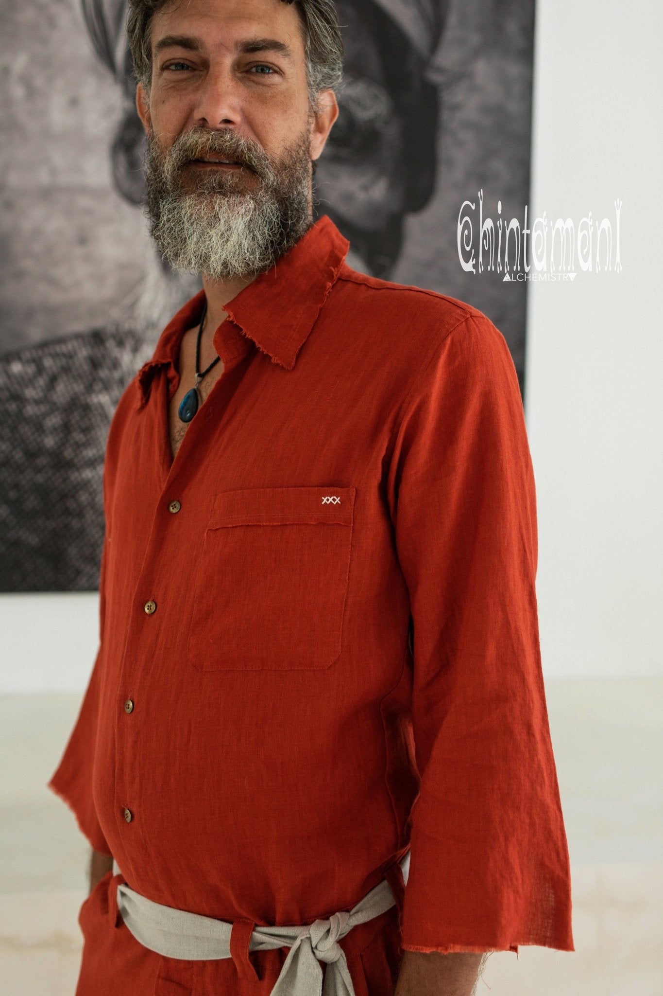 for 3/4 Ohre Overalls with ChintamaniAlchemi Coverall / Jumpsuit / Red Belt – Men Linen
