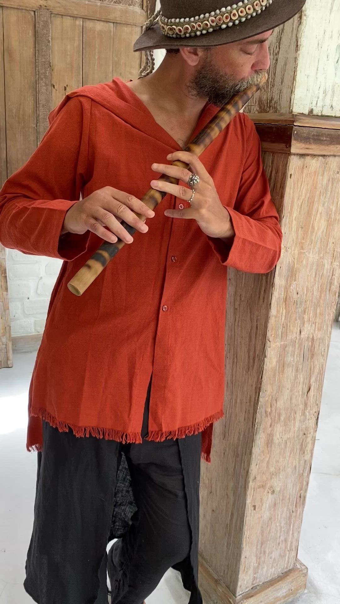Long Hooded Shirt / Red Ochre