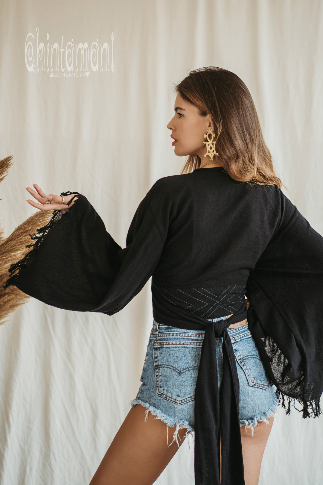 Cotton Wrap Top / Black