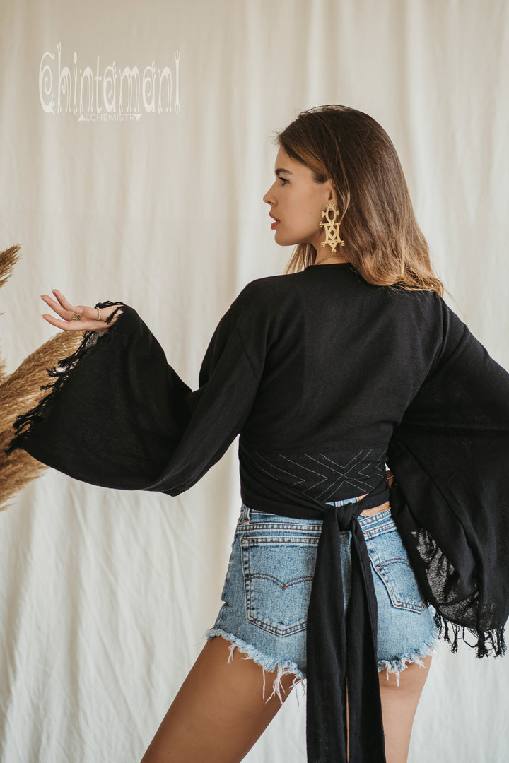 Cotton Wrap Top / Black