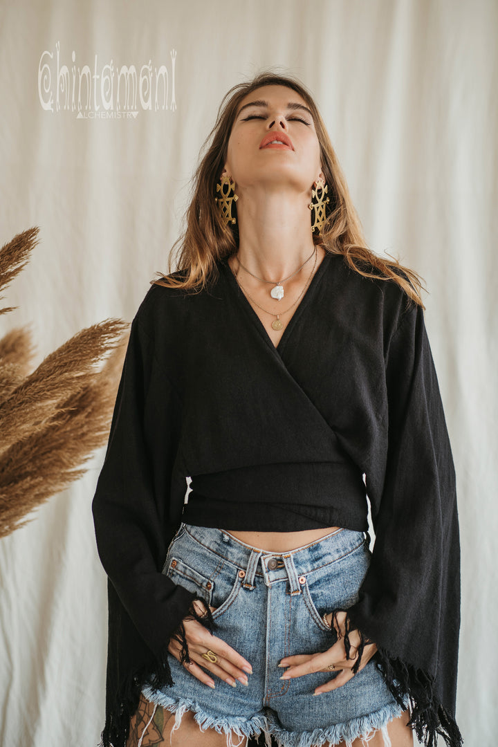 Cotton Wrap Top / Black