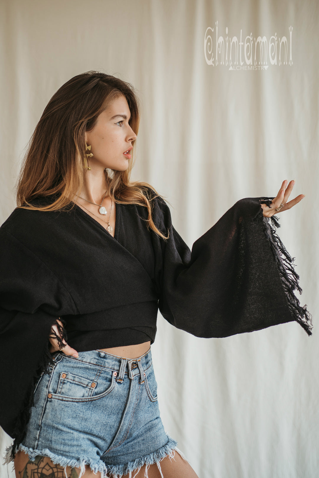 Cotton Wrap Top / Black