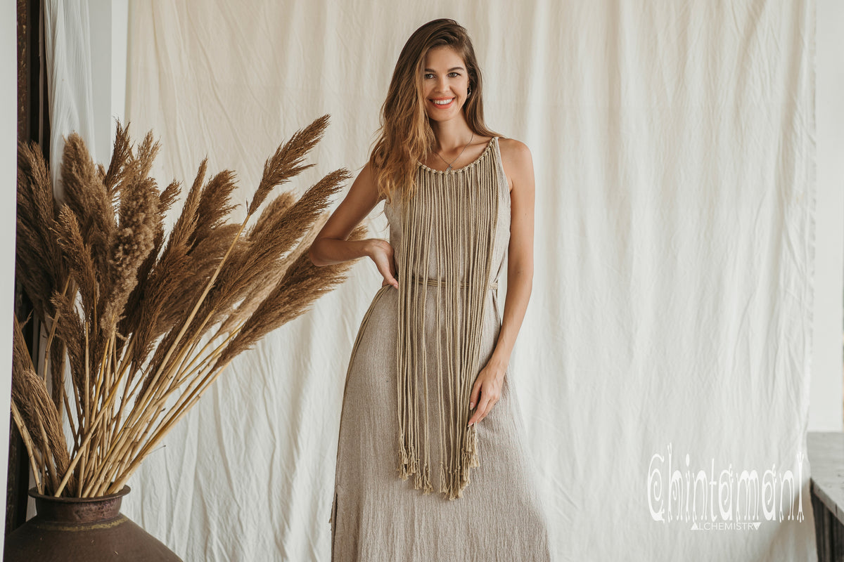 Rope Collar Boho Maxi Dress / Beige