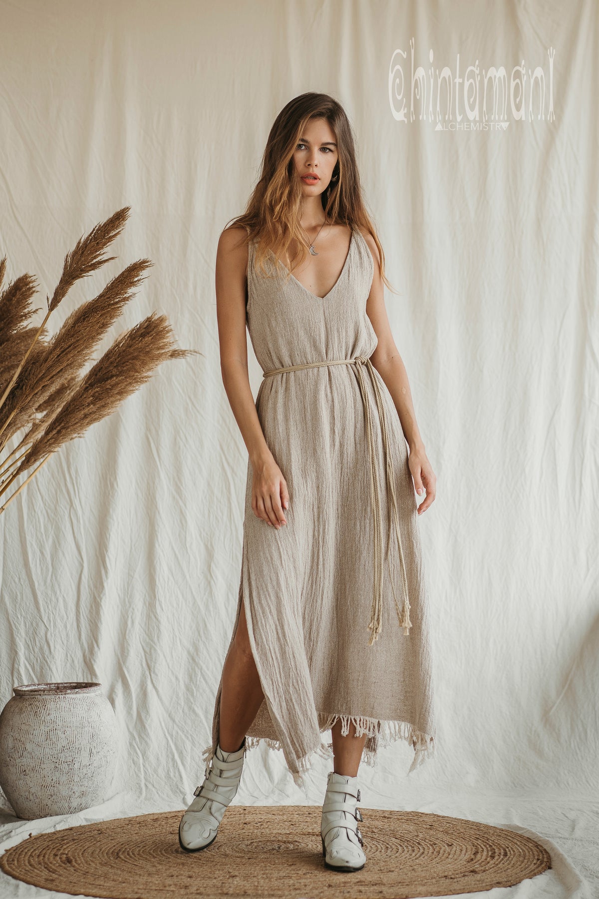 V-neck Maxi Dress / Beige