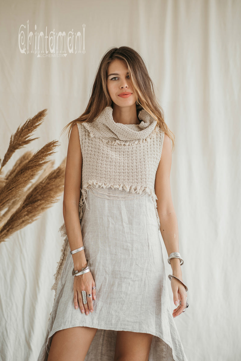 Frock Bolero Top with Long Tail / Raw Cotton / Off White