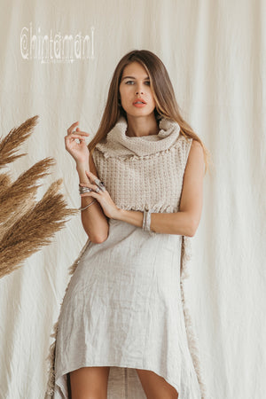 Frock Bolero Top with Long Tail / Raw Cotton / Off White