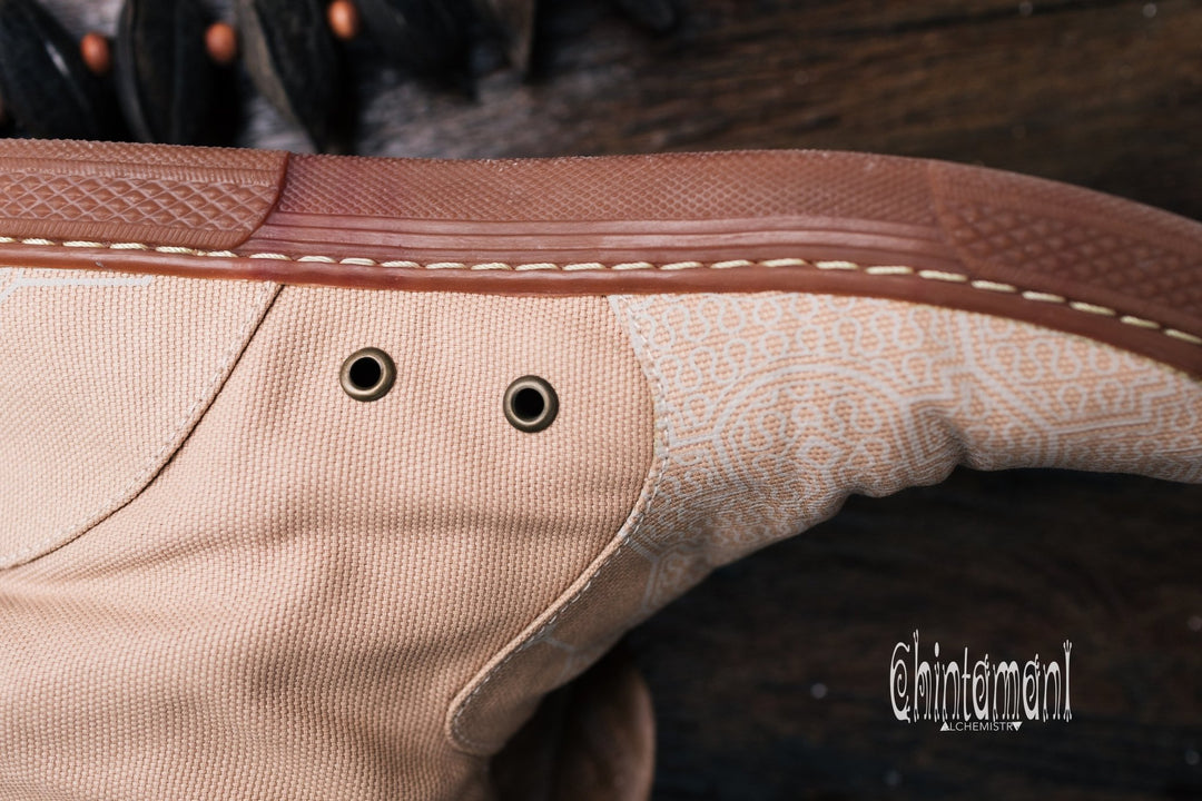 Alma Libra Cotton Canvas Vegan Fringe Boots / Boho High Shoes / Beige - ChintamaniAlchemi